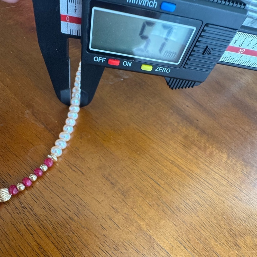14k Gold Filled Lab Ruby Champagne Freshwater Pearl Necklace - Picture 6 of 8